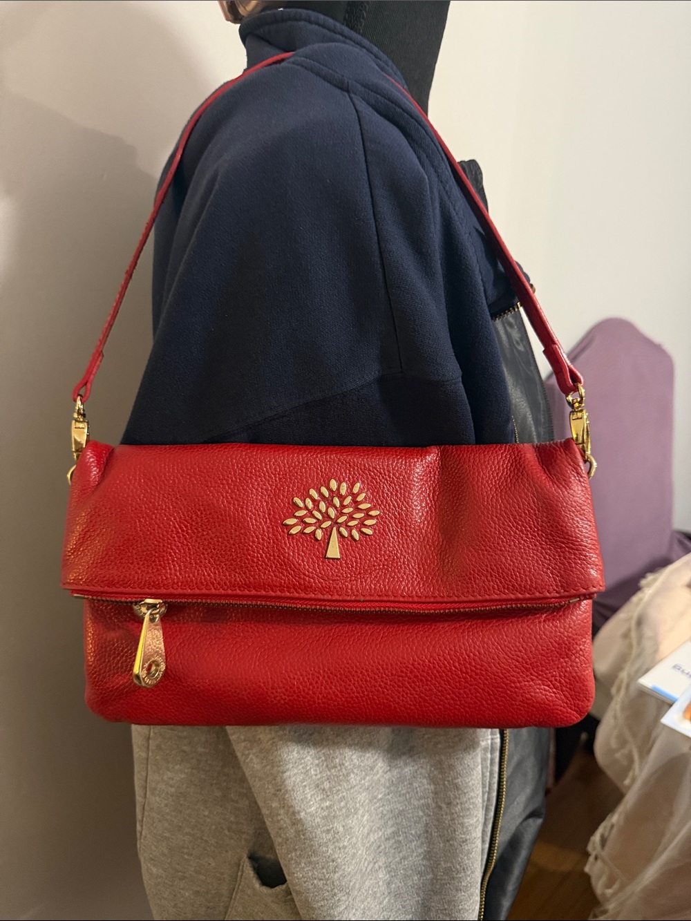 2 way authentic leather cute red bag